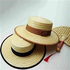 夏防晒遮阳帽 国兴工艺品 沙滩平顶帽包边小帽檐草帽凉帽