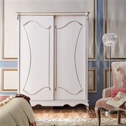天一美家欧式风格别墅家具卧室时尚白色实木趟门衣柜