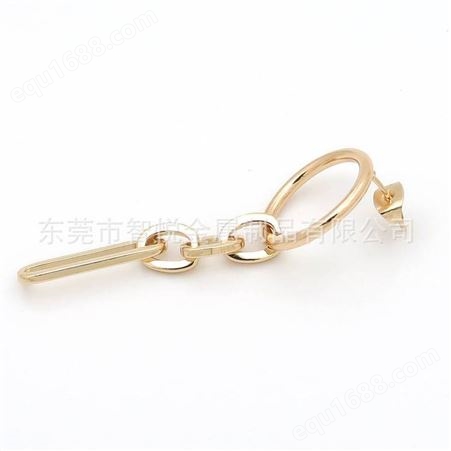 小众时尚流行黄铜镀金耳环饰品DIY设计不对称链条高透水晶石耳吊